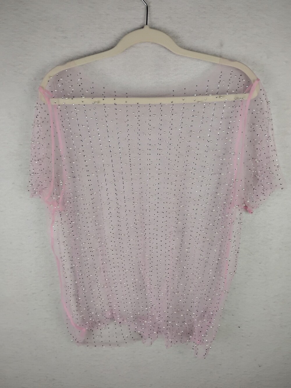 Sheer Light Pink Beaded Mesh Top Size 3X - Picture 3 of 6